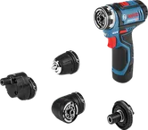 Bosch GSR 12V-15 FC akku-boremaskinesæt med fire tilbehør.